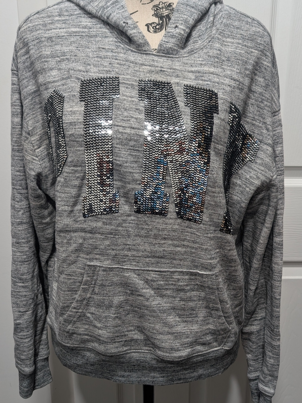 Gray Sequin-Accented Hoodie Sweater